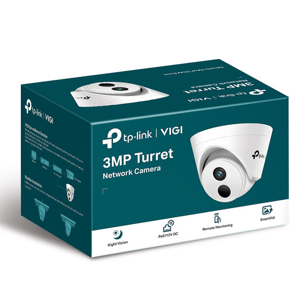 TP-LINK VIGI C400HP-4 3MP Turret Network Camera, 4mm Lens, Smart Detection, Smart IR, WDR, 3D NDR, Night Vision, H.265+, PoE/12V DC