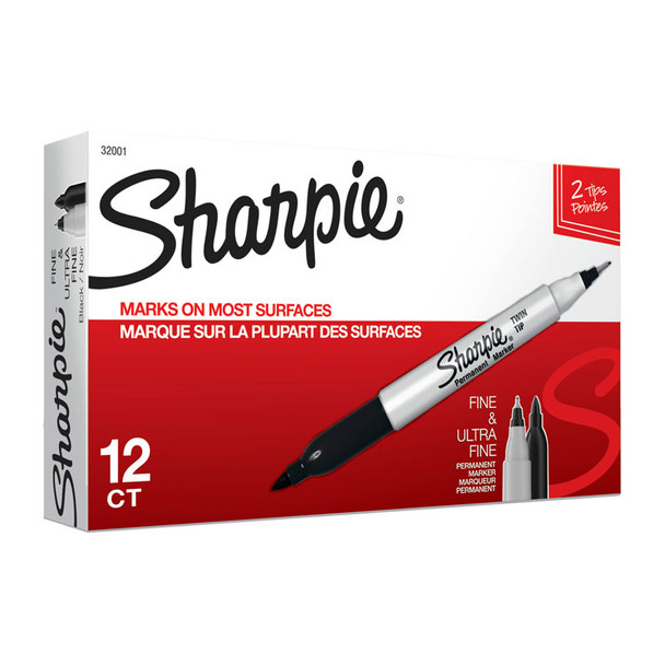 SHARPIE Twin Tip Perm Mrkr Blk Bx12