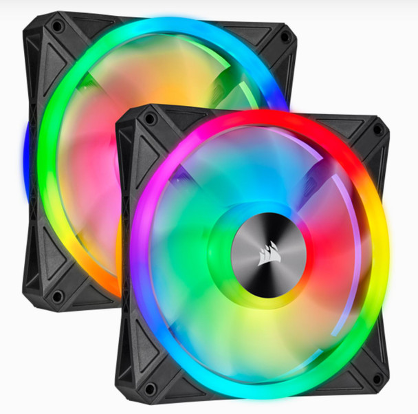 CORSAIR QL140 RGB Dual Fan Kit with Lighting Node Core, ICUE, Anti Vibration, Low-Noise 140 mm Fan Blade, RGB LED PWM Fan 26dBA, 50.2 CFM, 2 Fan Pack.