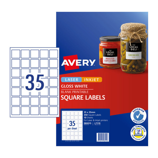 AVERY Label Sq Gls White L7119 Pack of 350 - D-AV980015 shop at AUSTiC 3D Shop