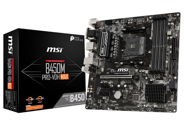 MSI B450M PRO-VDH Max AMD M-ATX Motherboard - AM4 Ryzen 4xDDR4 3xPCIE M.2 6xUSB3.2 8xUSB2.0 DVI VGA HDMI B450M PRO VDH PLUS - L-MBM-B450M-PROVDHMAX shop at AUSTiC 3D Shop