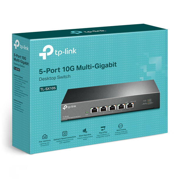 TP-LINK TL-SX105 5-Port 10G Desktop Switch, up to 100 Gbps switching capacity, Auto-negotiation, Silent Operation, Metal Casing