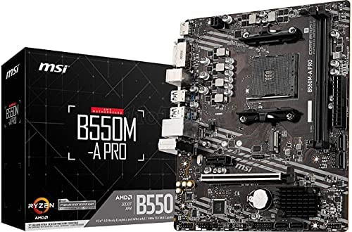 MSI B550M-A PRO Motherboard AMD Ryzen AM4 DDR4 2x DIMM Slots (Max 64GB) 1x PCI-e 4.0 HDMI DVI 1x M.2 4x SATA3 6x USB 3.2 Gen 1 6x USB 2.0 (L-MBM-B550M-A-PRO)