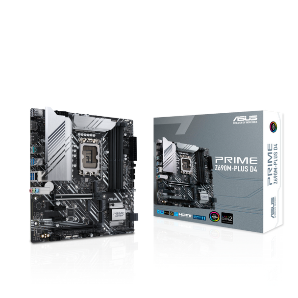 ASUS PRIME Z690M-PLUS D4 Intel LGA 1700 mATX motherboard, PCIe 5.0, 3xM.2, DDR4, HDMI, DP, Intel 1Gb Ethernet, USB-C, Thunderbolt, RGB