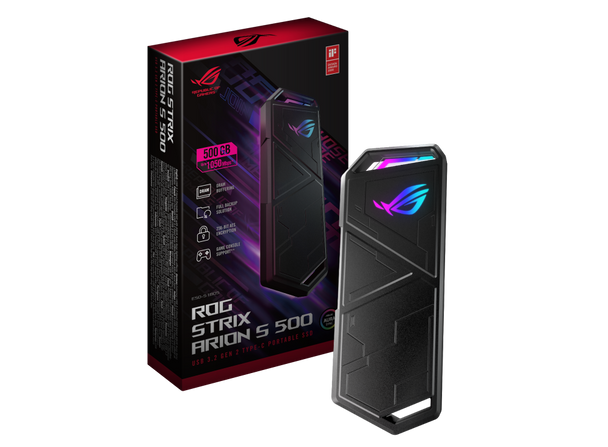 ASUS ROG STRIX ARION S500 With 500GB SSD Built-In (Seagate Firecuda 510), USB-C 3.2 Gen 2 Interface, NVMe, up to 1050 MB/s transfer speed, Aura Sync