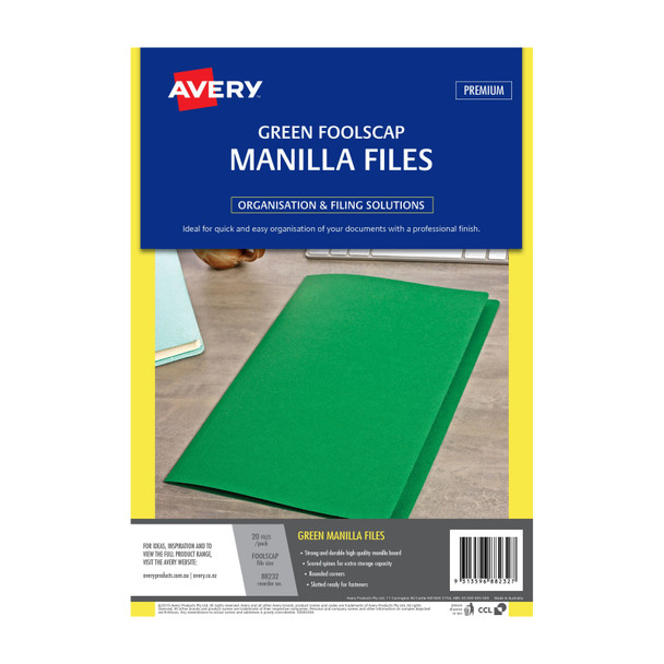 AVERY Manilla Folder Grn FC Pk20