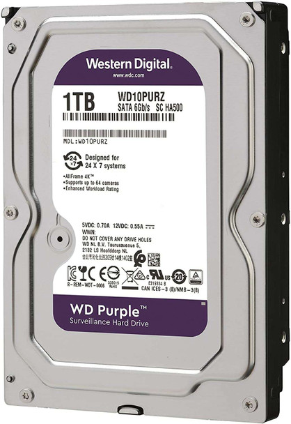 WESTERN DIGITAL 1TB SECURITY HARD DISK DRIVE WD PURPLE SURVEILLANCE HDD 64MB 6GB/S 32X HD CAMERAS