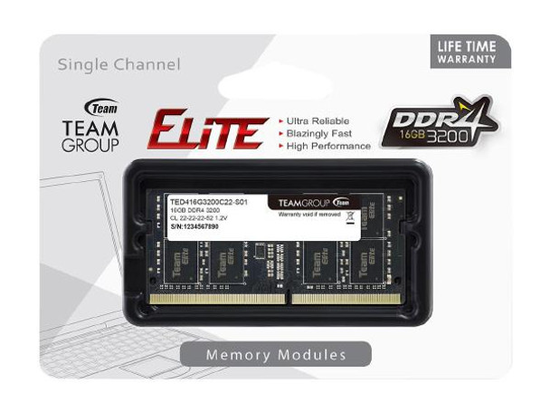 TEAM Group 1x16GB Elite SODIMM 3200Mhz DDR4 Laptop Memory
