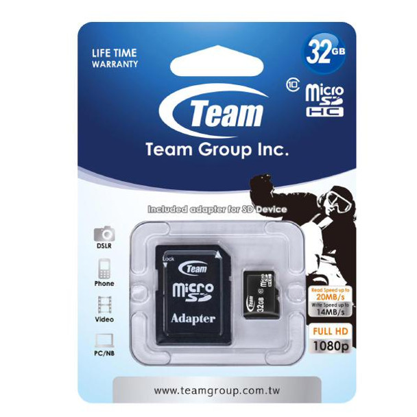 Team Group Memory Card microSDHC 32GB, Class 10, 14MB/s Write*, with SD Adapter, Lifetime - MA-09T-MCSDHC32GB10 shop at AUSTiC 3D Shop