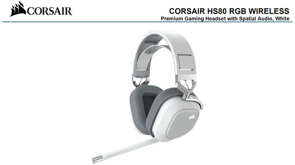 CORSAIR HS80 RGB Wireless White- Dolby Atoms, Hyper Fast Slipstream Wireless - Gaming Headset Headphones