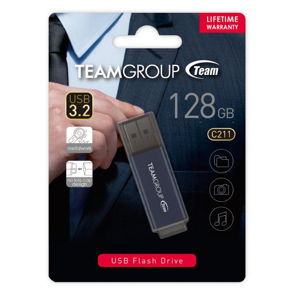 TEAM C211 USB3.2 Gentleman Grey Flash 128GB Lifetime Warranty