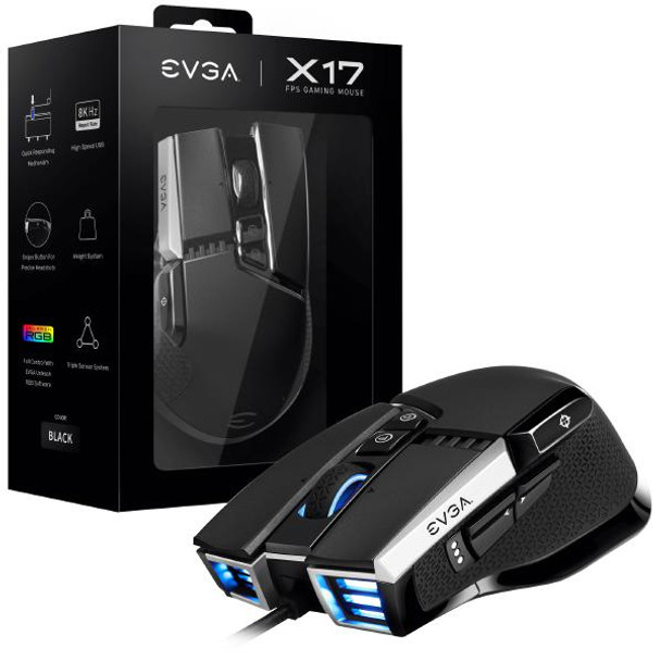 EVGA X17 Gaming Mouse, Wired, Black, Customizable, 16,000 DPI, 5 Profiles, 10 Buttons, Ergonomic 903-W1-17BK-K3