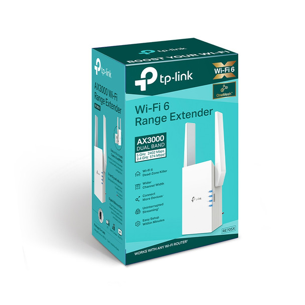 TP-LINK RE705X AX3000 Mesh WiFi 6 Extender 574Mbps@2.4GHz 2402Mbps@5GHz 1x1GBps WPS 2xAntenna