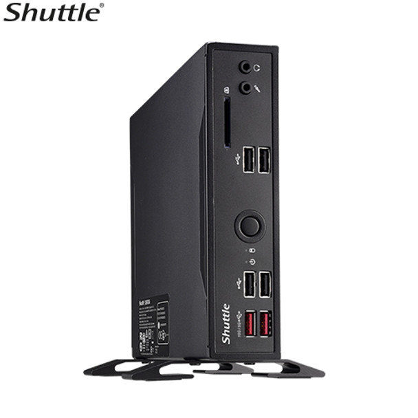 SHUTTLE DS20U Slim Mini PC 1L Barebone - Intel Celeron 5205U, Fan-less, 2x LAN, RS232/RS422/RS485, HDMI, DP, VGA, Vesa Mount, 65W adapter