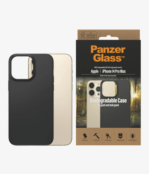PANZER GLASS Apple iPhone 14 Pro Max Biodegradable Case - Black (0420), Military Grade Standard, Wireless Charging Compatible, Scratch Resistant