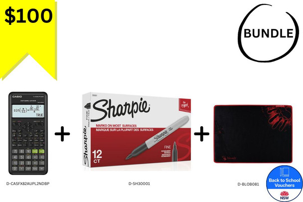 MIXED BRAND Back to School $100 Voucher Bundle - Casio Scientific Calculator, Sharpie Marker and Bloody Gaming Mouse Pad 