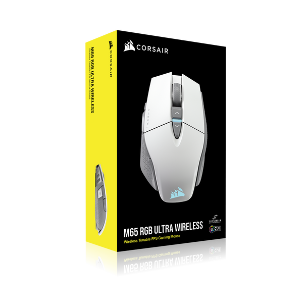 CORSAIR M65 RGB Ultra Wireless White Tunable FPS Gaming Mouse, CORSAIR MARKSMAN 26,000 DPI Optical Sensor, iCUE Software.