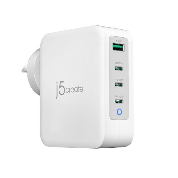 J5CREATE J5create JUP43130 130W GaN USB-C 4-Port Charger - (USB-C PDx 3, USB-A x 1 with Auto Balance Output) - Charge your phones, tablets, or laptops