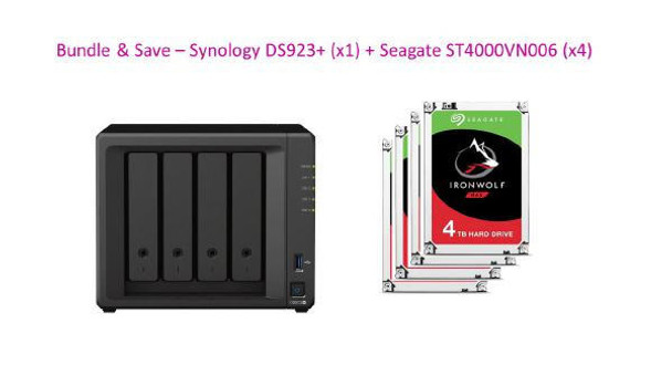 SYNOLOGY Synology Bundle - Synology 4 Bay DS923+ x 1 plus Seagate 4TB 3.5" Internal Iron Wolf  HDD ST4000VN006 x 4