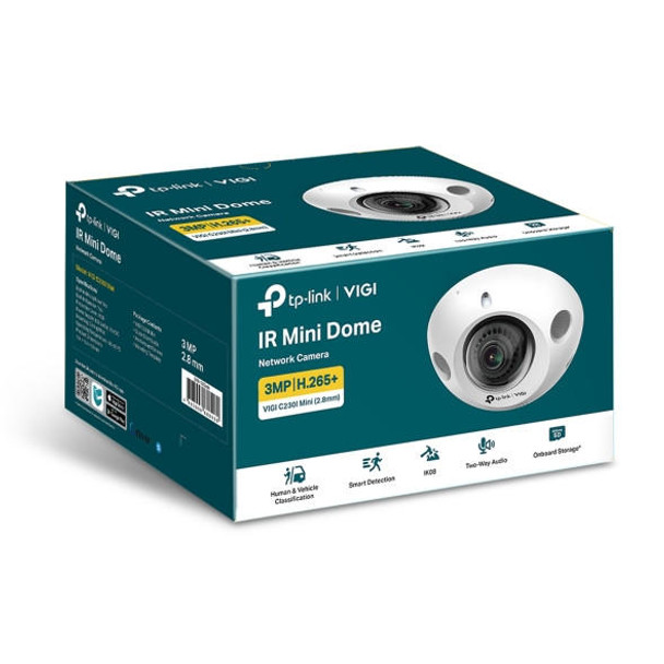 TP-LINK VIGI 3MP C230I Mini(2.8mm) IR Mini Dome Network Camera, 2.8mm Ultra-wide Angle Lens,Smart Detection, 2YW (LD)