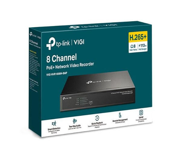 TP-LINK VIGI NVR1008H-8MP 8 Channel PoE Network Video Recorder, 247 Continuous Recording,4K HDMI Video Output & 16MP Decoding Capacity (LD)