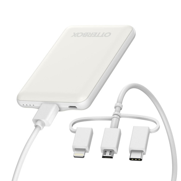 OTTERBOX Mobile Charging Kit - White (78-80836), 5K mAh Power Bank, 3-in-1 Cable (USB-A to Lightning + USB-C + Micro-USB), Durable, Perfect for Travel