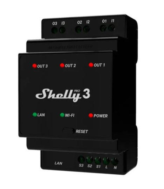 SHELLY 3 CIRCUIT DIN RAIL WI-FI RELAY SWITCH