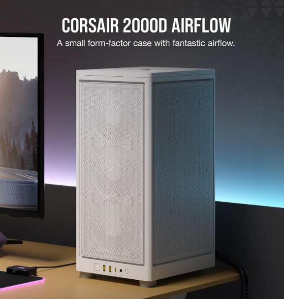 CORSAIR 2000D AIRFLOW, ITX MB, USB C, Mesh Panles - Support up to 8 Fans, Mini ITX Tower - White. Case, NDA May 25