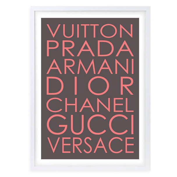 Wall Art's Fashion Names Regular Grey And Pink Large 105cm x 81cm Framed A1 Art Print 