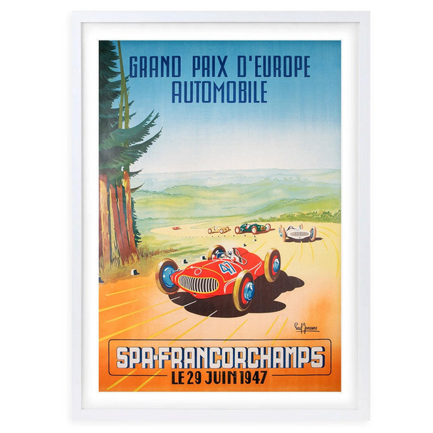  Wall Art's Grand Prix Europe Automobile Spa Francorchamps 1947 Large 105cm x 81cm Framed A1 Art Print 