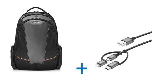 EVERKI Everki EKP119 Flight Backpack with Free 3-in-1 Charge/Sync Cable 