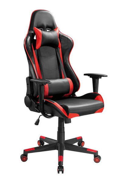 BRATECK PU Leather Gaming Chairs with Headrest and Lumbar Support (70x70x127~137cm) Up to 150kg - PU Leather,PVC Leather-Black Red