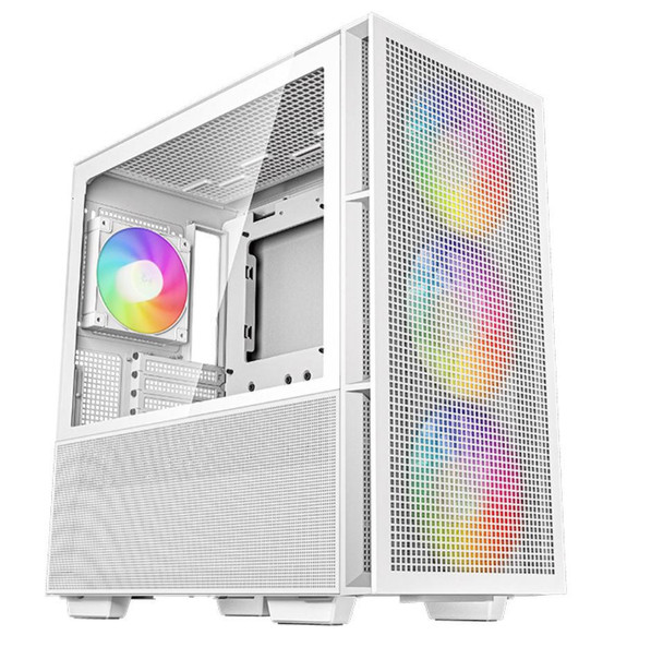  DEEPCOOL CH560 White HighAirflow Mid-Tower Case, Mini-ITX/ Micro-ATX/ ATX/ E-ATX, Magenta netic Hybrid Mesh,Tempered Glass, 3 Pre-Installed 140mm ARGB Fans 