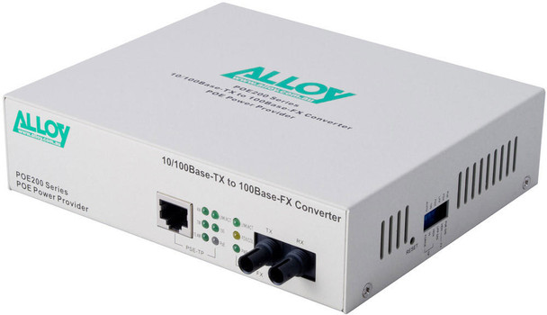 ALLOY POE200ST 10/100Base-TX to 100Base-FX Multimode Fibre (ST) Converter, provides PoE power (RJ-45). 2km