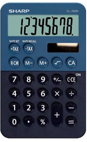  SHARP 8 Digit Pocket Calc Blue 