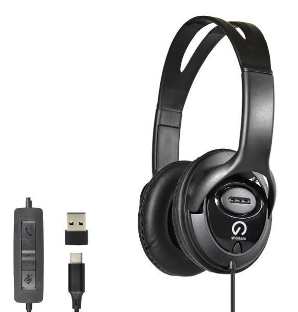SHINTARO Shintaro Over-The-Ears USB-C Headset with In-Line microphone - Includes USB-C to USB-A adaptor for use with Laptops 
