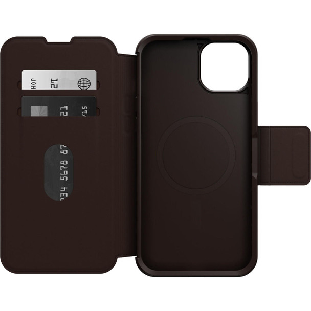 OTTERBOX Strada MagSafe Apple iPhone 15 Plus (6.7') Case Espresso (Brown) - (77-93563), DROP+ 3X Military Standard, Leather Folio Cover