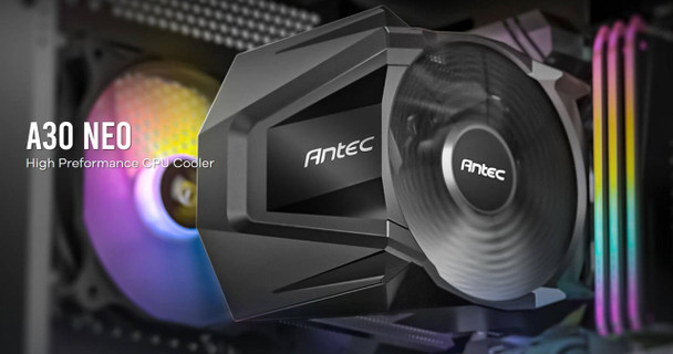  ANTEC A30 NEO CPU Air Cooler with 800 - 2000 RPM. 43.82 CFM max, 23.2 dB(A) 4 pin PWM. Performance CPU Cooler. TDP 125w. Intel AMD 