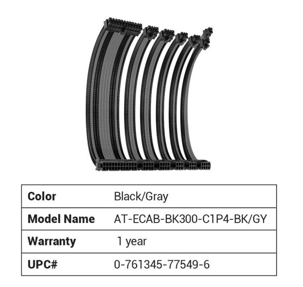  ANTEC CIP4 Cable Kit Black Grey - 6 Pack, 24ATX, 4+4 EPS, 16AWG Thicker, High Performance 300mm long Length. Premium Sleeved & Universal 