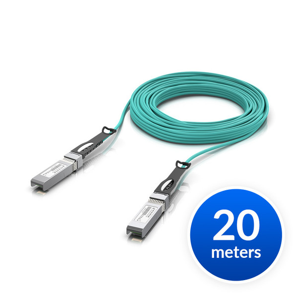 UBIQUITI 25 Gbps Long-Range Direct Attach Cable, Long-range SFP28, 20m Length, Support 25/10/1 Gbps, PVC Cable Jacket, Aqua Color