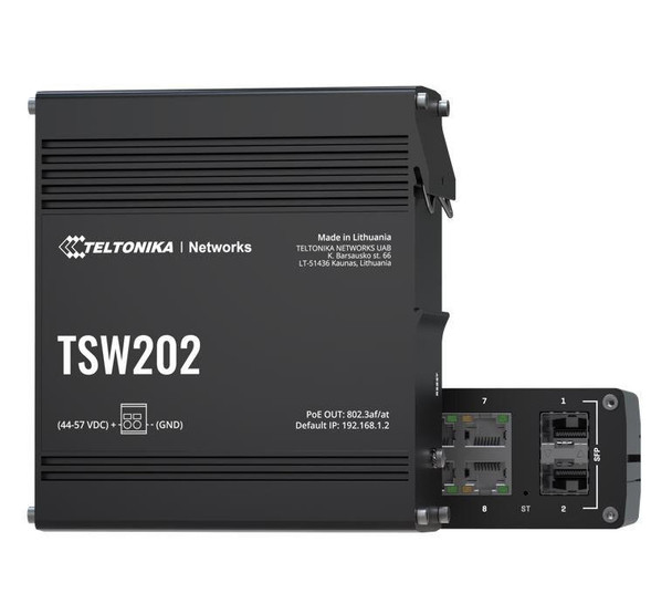  TELTONIKA TSW202 POE+ L2 Managed Switch, 2 SFP ports, 8 Gigabit Ethernet ports providing 30W of Power each 