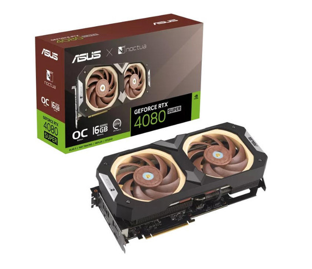  ASUS nVidia GeForce RTX4080S-O16G-NOCTUA RTX 4080 SUPER 16GB GDDR6X Noctua OC Edition 2610MHz Boost Clock, RAM 23Gbps, 3xDP, 2xHDMI, 310 x144.8x87.5mm 