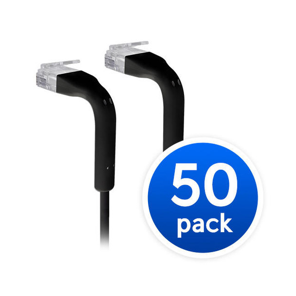 UBIQUITI UniFi Patch Cable, 50-Pack, Reduced Packaging (Low Plastic Waste), Length 0.1m, BLACK, Both End Bendable to 90 Degree, RJ45 Cat6
