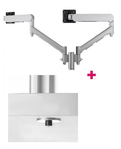 ATDEC Atdec AWMS-2-D13 Dual 690mm Dynamic Monitor Arms + 135mm Post / 8kg (17.6lb) Flat and Curved Screens + Bolt-Through Desk Fixing, Silver