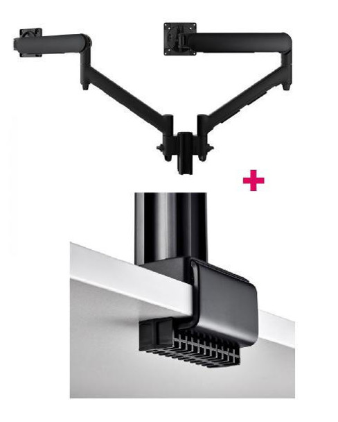 ATDEC Atdec AWMS-2-D13 Dual 690mm Dynamic Monitor Arms + 135mm Post / 8kg (17.6lb) Flat and Curved Screens + C Clamp Desk Fixing, Black