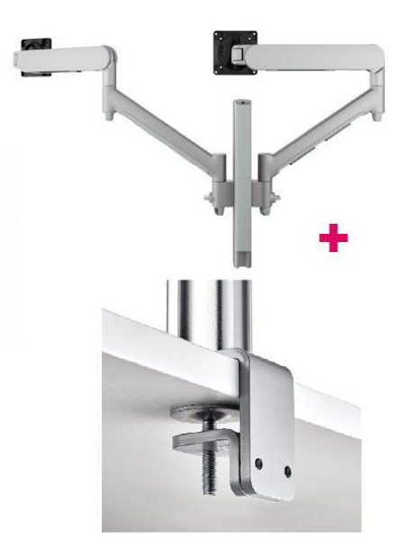 ATDEC Atdec AWMS-2-D40 Dual 690mm Dynamic Monitor Arms + 400mm Post / 8kg (17.6lb) Flat and Curved Screens + F Clamp Desk Fixing, Silver