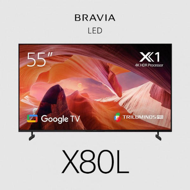 SONY Sony Bravia X80L TV 55" Entry 4K (3840 x 2160), 17/7, 450-cd/m2, HDR10, HLG, Dolby Vision, Motionflow XR, TRILUMINOS PRO, Android TV, Google TV 