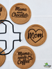 Kandle Koasters (Mom and Mama) -  (6) Premium Cork w/ a Lip for Added Protection in a Black Iron Rack