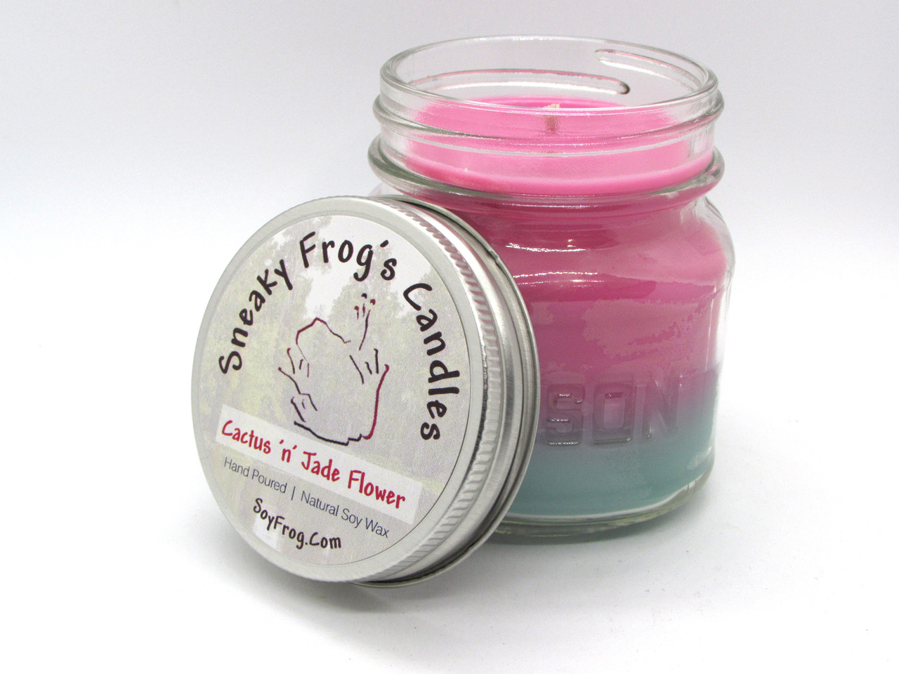 Cactus 'n' Jade Flower - Scented Natural Soy Wax Candle - 8 Oz Mason Jar