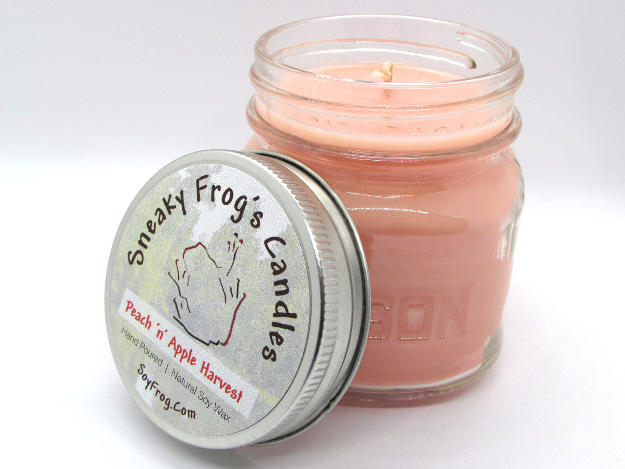 Peach 'n' Apple Harvest - Scented Natural Soy Wax Candle - 8 Oz Mason Jar